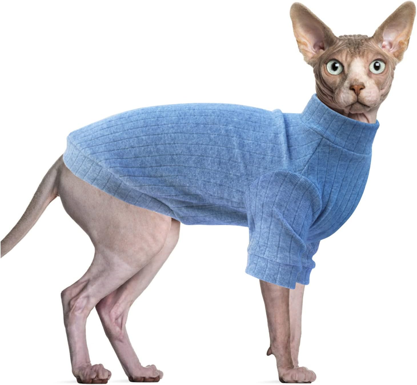 Oslueidy Sphynx Cat Clothes, Hairless Cat Vest Turtleneck Sweater, Kitten Puppy Pullover Shirt with Sleeves, Cat Pajamas Jumper for Sphynx, Cornish Rex, Devon Rex, Peterbald (Grey, XS)