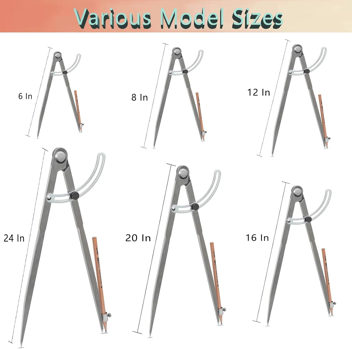 Compass for Geometry, 20 Inch Compass for Woodworking, Precision Woodworking Compass with Wing Divider and Pencil Holder, Large Compass for Geometry, Drafting, Drawing Compass (20Inch) image number 2