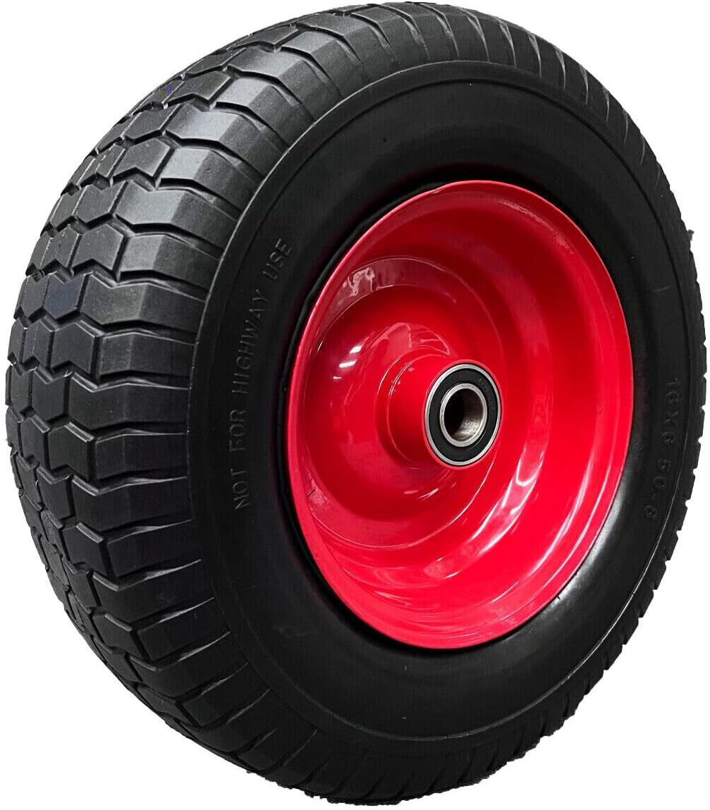 16" Heavy-Duty Wheelbarrow Wheel - 6.50-8 (Solid,Flat-Free) / (Pneumatic) Tyre with Ball Bearing, Puncture Proof, Wide Tire and Steel Rim,Reliable Replacement for Carts, Trolleys, Outdoor (Pneumatic)