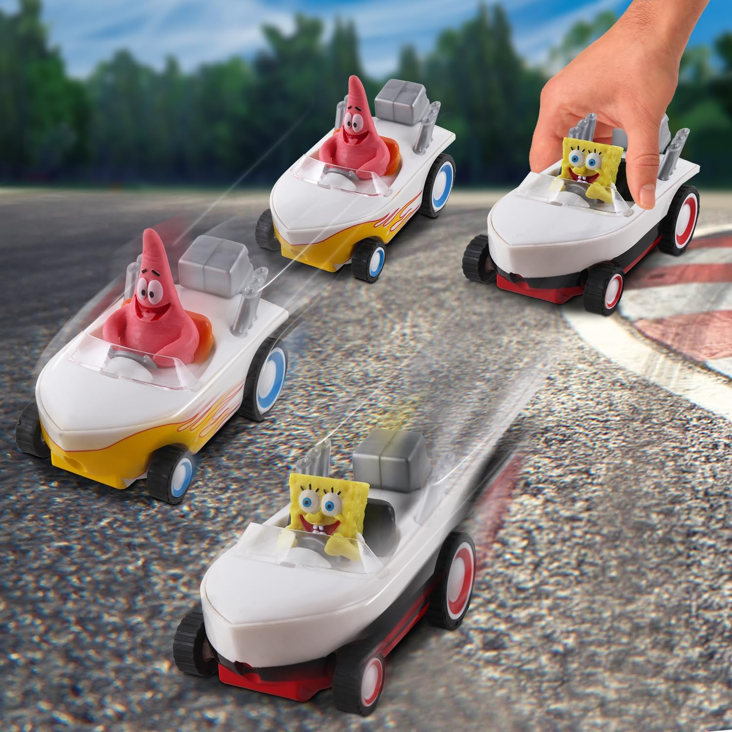 Spongebob Squarepants Pull Back 2PK Spongebob & Patrick Hot Rod Boats, Pull Back and Watch Them Zoom, No Batteries, No Controls, No Hassle, Fun&ndash;Fast&ndash;Portable, Great Gift, Official Nickoledeon Licensed image number 2