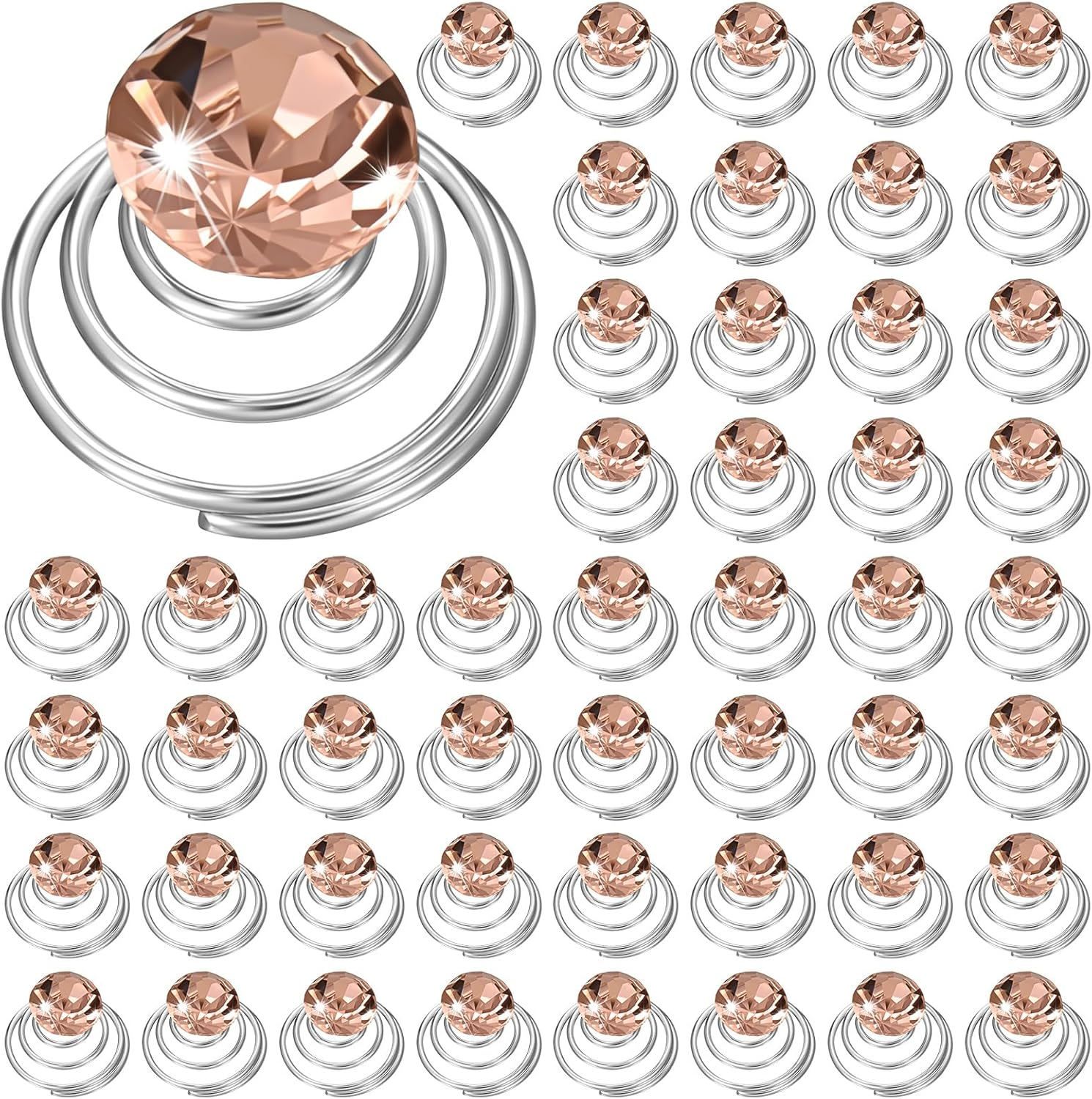 60 Pieces Rhinestone Crystal Twisters Set Spiral Hair Pin Silver Coil for Wedding, Bridal, Prom, Party and Special Occasion with Clear Container