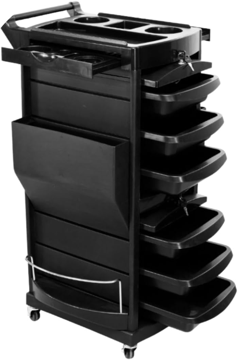 NOVAMART Hairdressing Trolley with 6 Lockable Trays & 2 Tray Holders &ndash; Salon Rolling Cart with Ample Storage, Easy Assembly & Multi-Compartment Design for Barber, Spa & Beauty Accessories image number 3