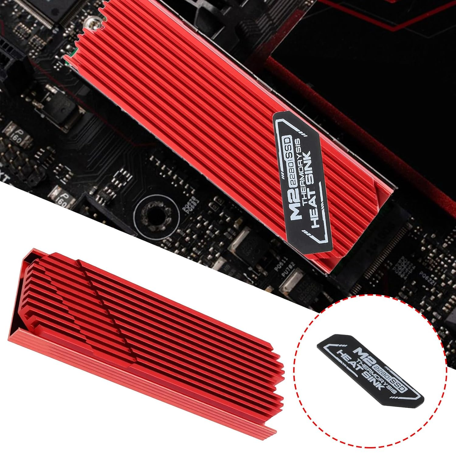 YINETTECH M.2 2280 SSD NVME Heat Sink Cooler Kit Single Double Side Heatsink Aluminum Red