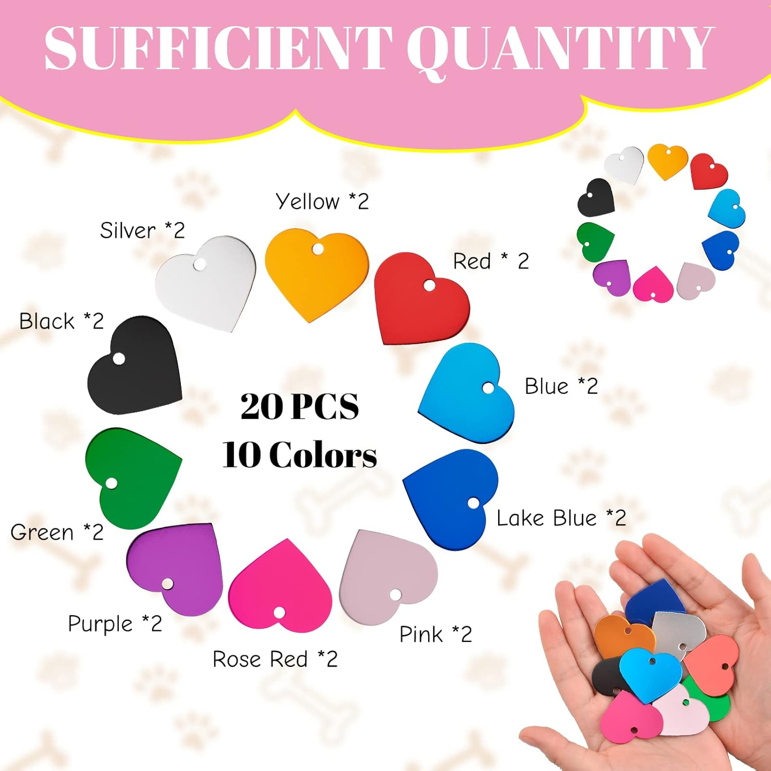 HACRAHO Pet ID Tags, 20 PCS Colorful Dog ID Tags Double Sided Pet Name Phone Number ID Tags with 20 PCS Key Rings for Dogs and Cats, Heart Shape image number 4