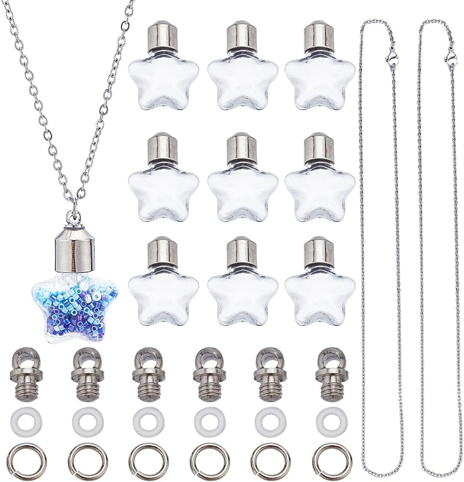 SUNNYCLUE 2 Styles 20 Set Mini Glass Bottle Wish Earrings Making Kit Waxed Cotton Cord & Earring Hooks Teardrop round Clear Globe Charms Pendants for DIY Earring Necklace Jewellery Making Kits