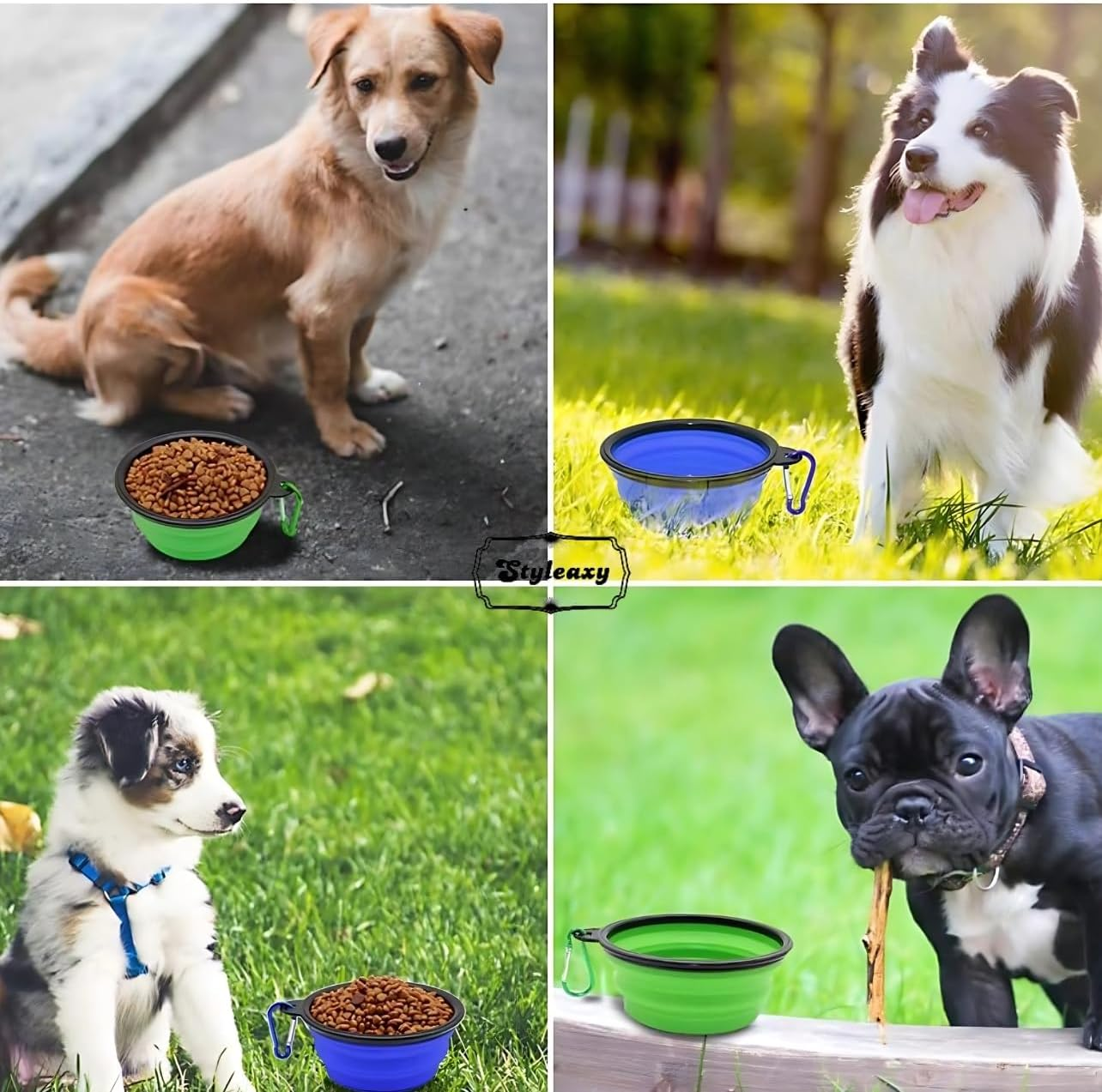 Collapsible Pet Bowl, BPA Free Portable Silicone Pet Feeding and Water Bowl with Carabiner Clip, Ideal for Hiking, and Outdoor Activities (Set of 2) image number 6