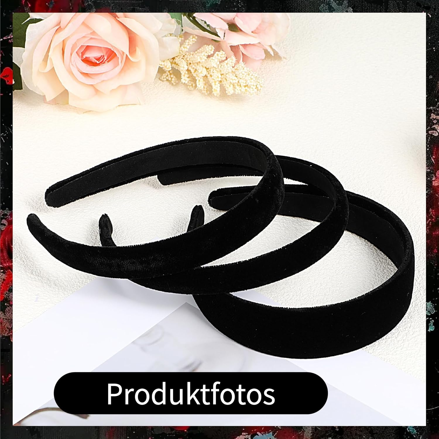 Esshogo Pack of 3 Velvet Headbands, Black, Satin Headbands, Padded Headbands, Padded Velvet Headband, Non-Slip Fashionable Hair Bands, Vintage Hair Accessories, Simple Headband for Girls image number 4
