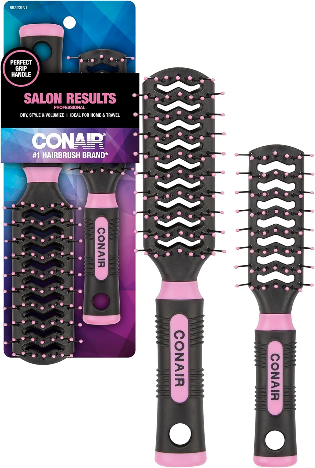 Conair Salon Results Vent Hairbrush Set - Detangling Hair Brush - Suitable for Men and Women - Features Travel + Full-Size - Pink/Black image number 3