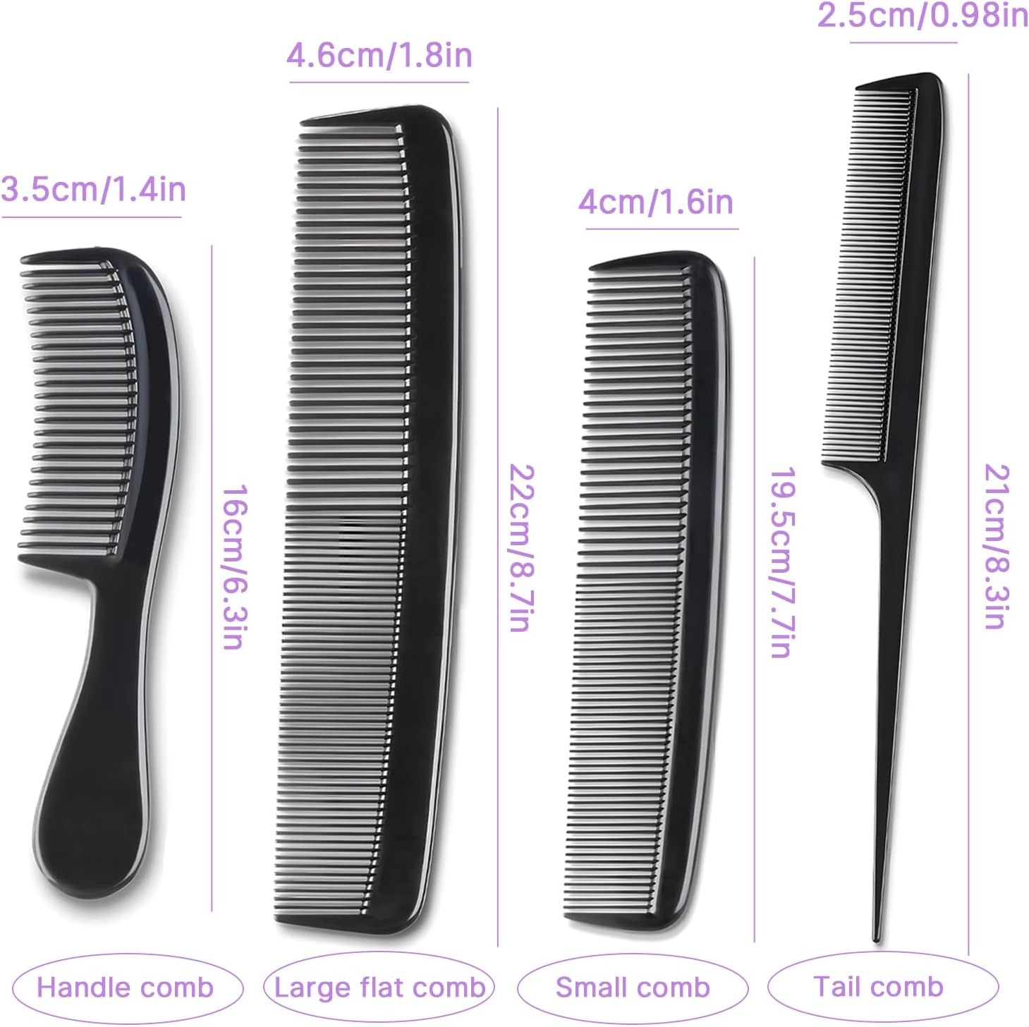 4 Piece Professional Hair Comb Set for Men Women Hair Styling (Black) image number 1