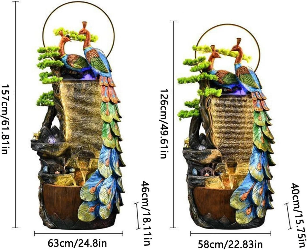 Outdoor Fountain Peacock Entrance Ornament, Large Fountain for Living Room, Resin Indoor with LED Lights, Suitable For, Balcony, Courtyard(63 * 46 * 157Cm) image number 3