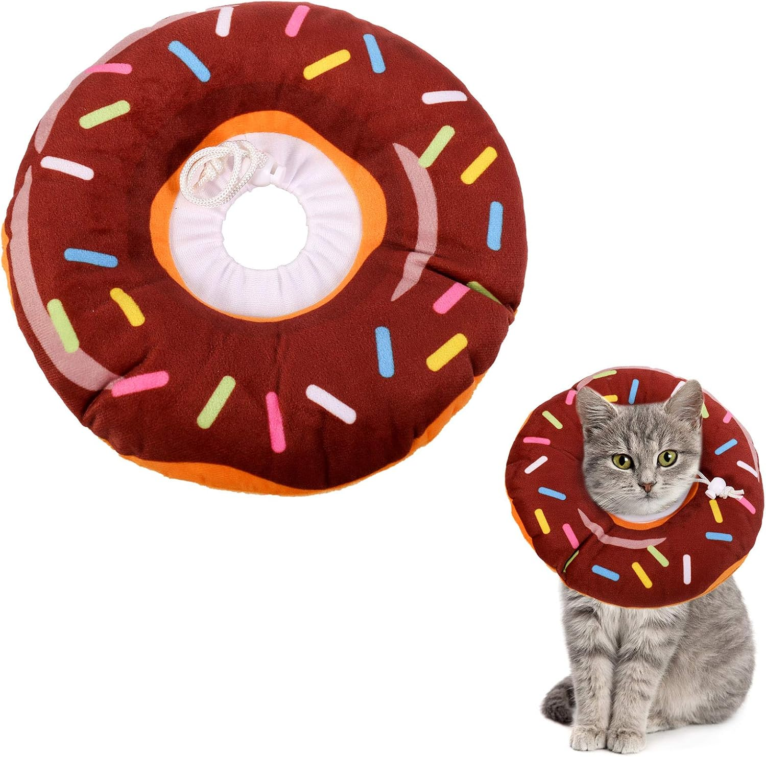 Xinzistar Cat Cone Collar Recovery Collar Pet Kitten Soft Protective Neck Collar after Surgery Adjustable Healing Elizabeth Collar Comfy Cotton Cone (S, Blue Donut)