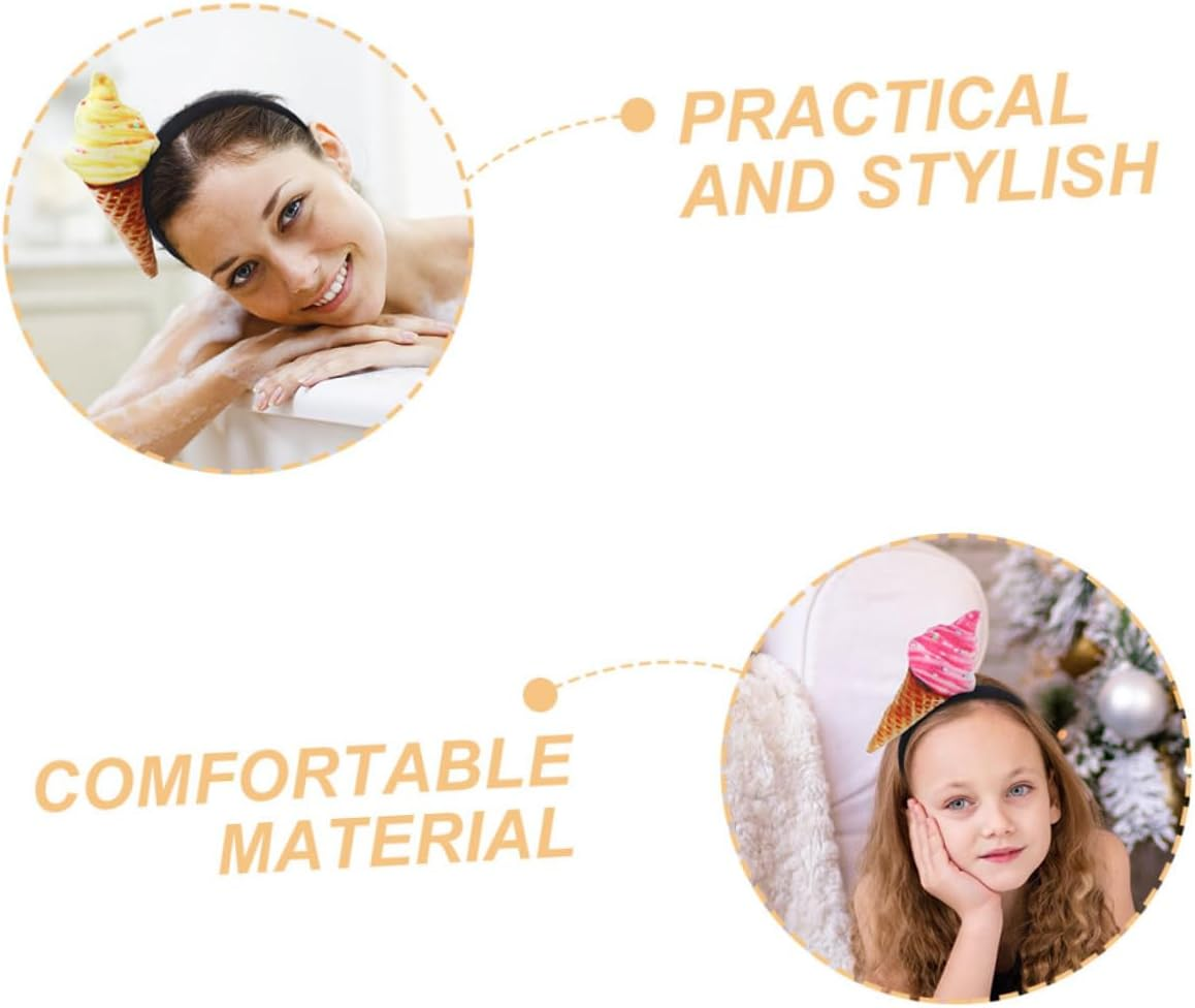 Hohopeti 2Pcs Plush Ice Cream Headbands for Women Funny Hair Accessories for Festivals and Parties Secure Fit Gentle Hair Reliable Hold for Makeup and Spa Activities image number 4