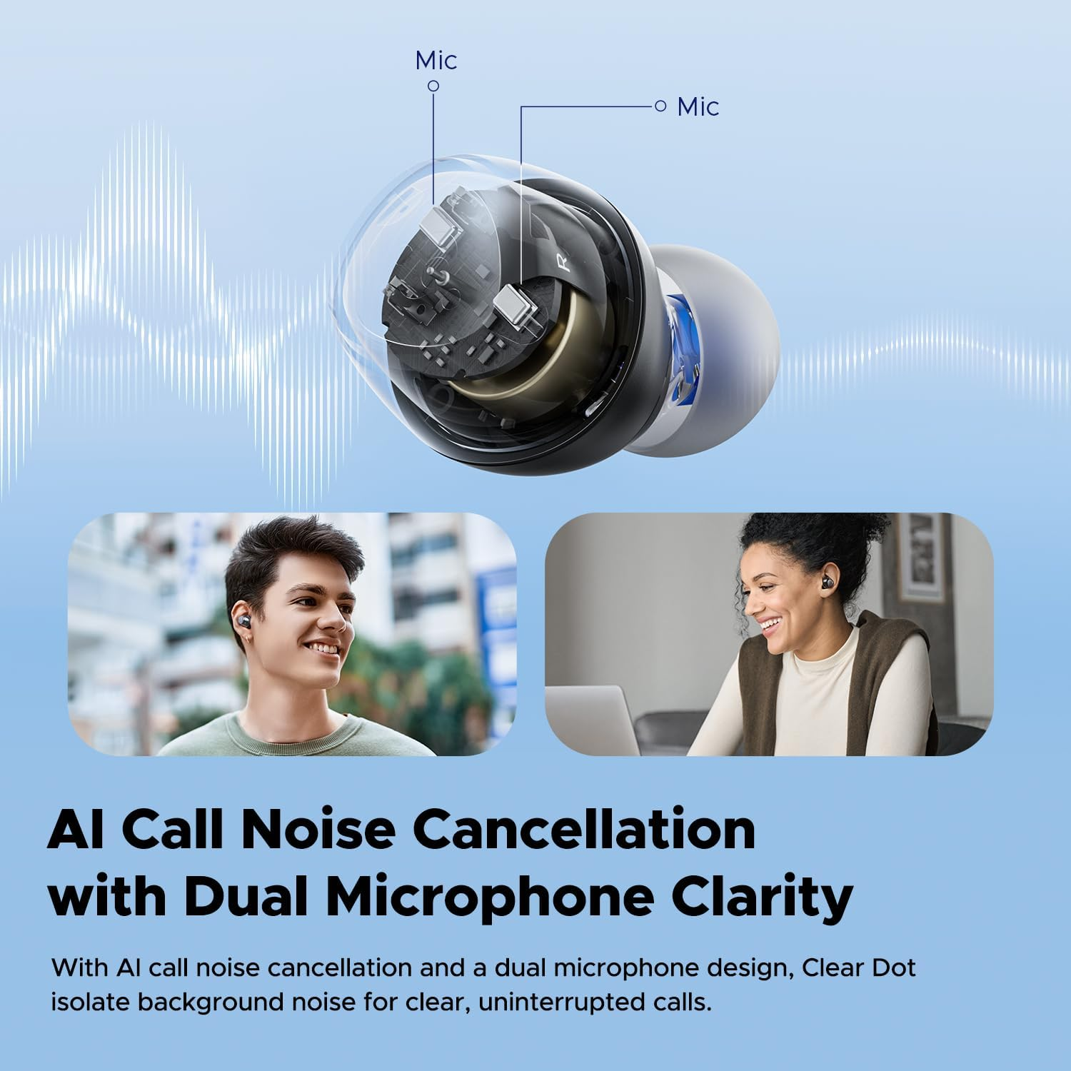 Wireless Earbuds, Soundpeats Clear Dot Bluetooth 5.3 Earphones with 10Mm Driver, 2 Mics with AI Noise Cancelling Headphones for Clear Calls, 27H Playtime, Game Mode, App Control Transparent (Black) - White image number 2