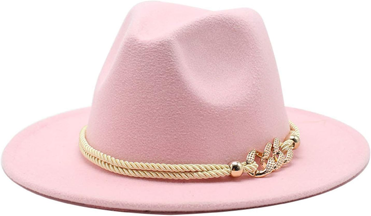 Gossifan Lady Fashion Wide Brim Felt Fedora Panama Hat with Ring Belt image number 2