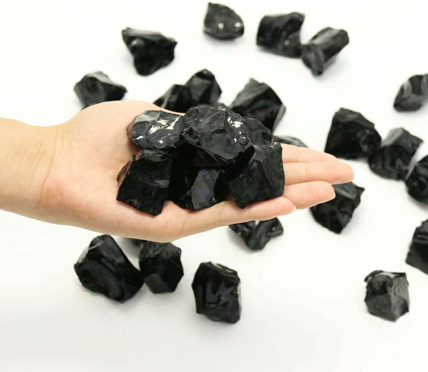 Black Obsidian Crystal Rocks, Black Stones Bulk for Wicca, Reiki, and Energy Healing Crystals, Witchcraft Supplies, Rocks for Tumbling, Calcite Crystal, Hypnotic Gems(1 Lb) image number 3