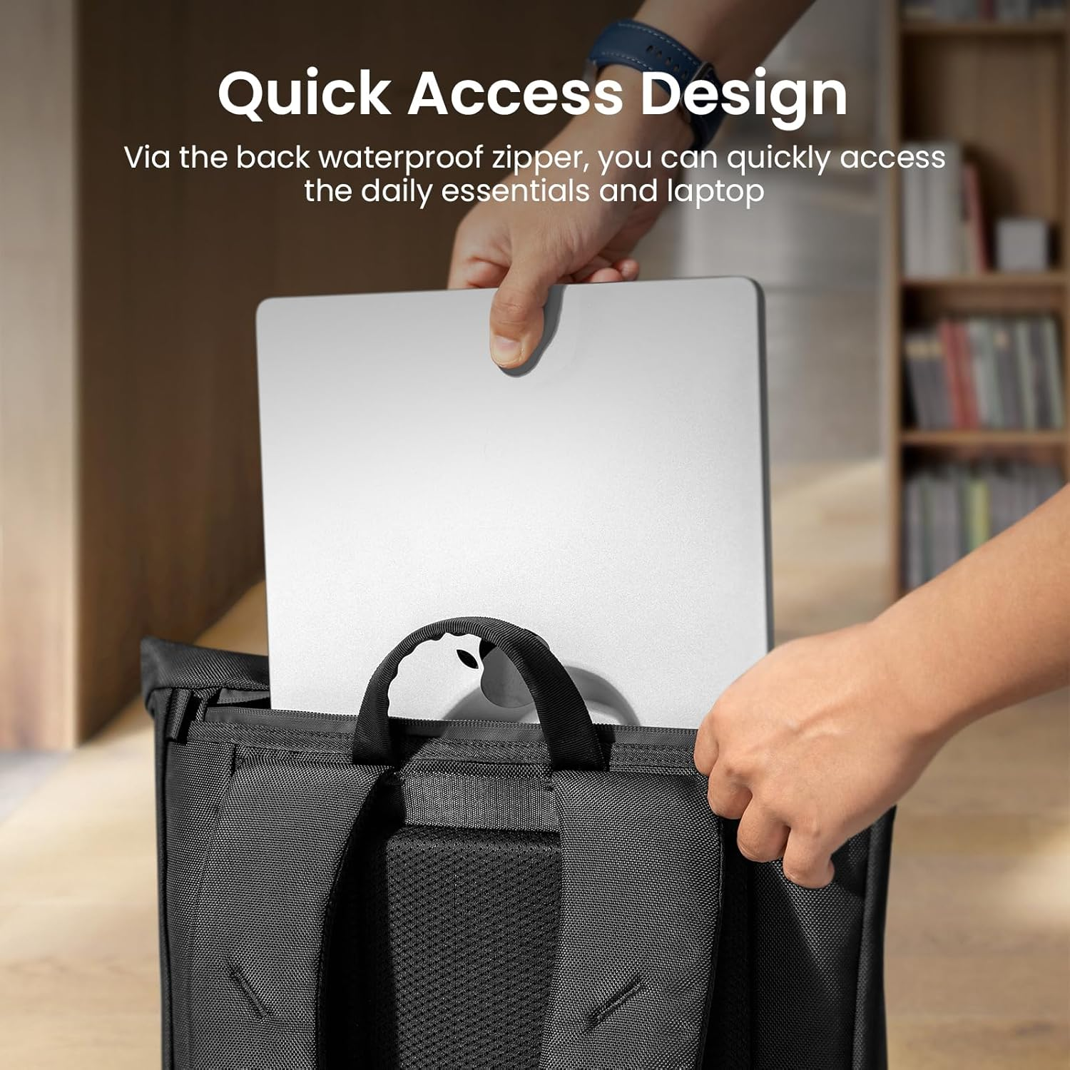 Tomtoc Rolltop Backpack for 13-17.3 Inch Laptop, Expandable and Water Resistant Travel Backpack, Adjustable Capacity 25-30L, Casual Commuter Daypack for College, Black image number 3