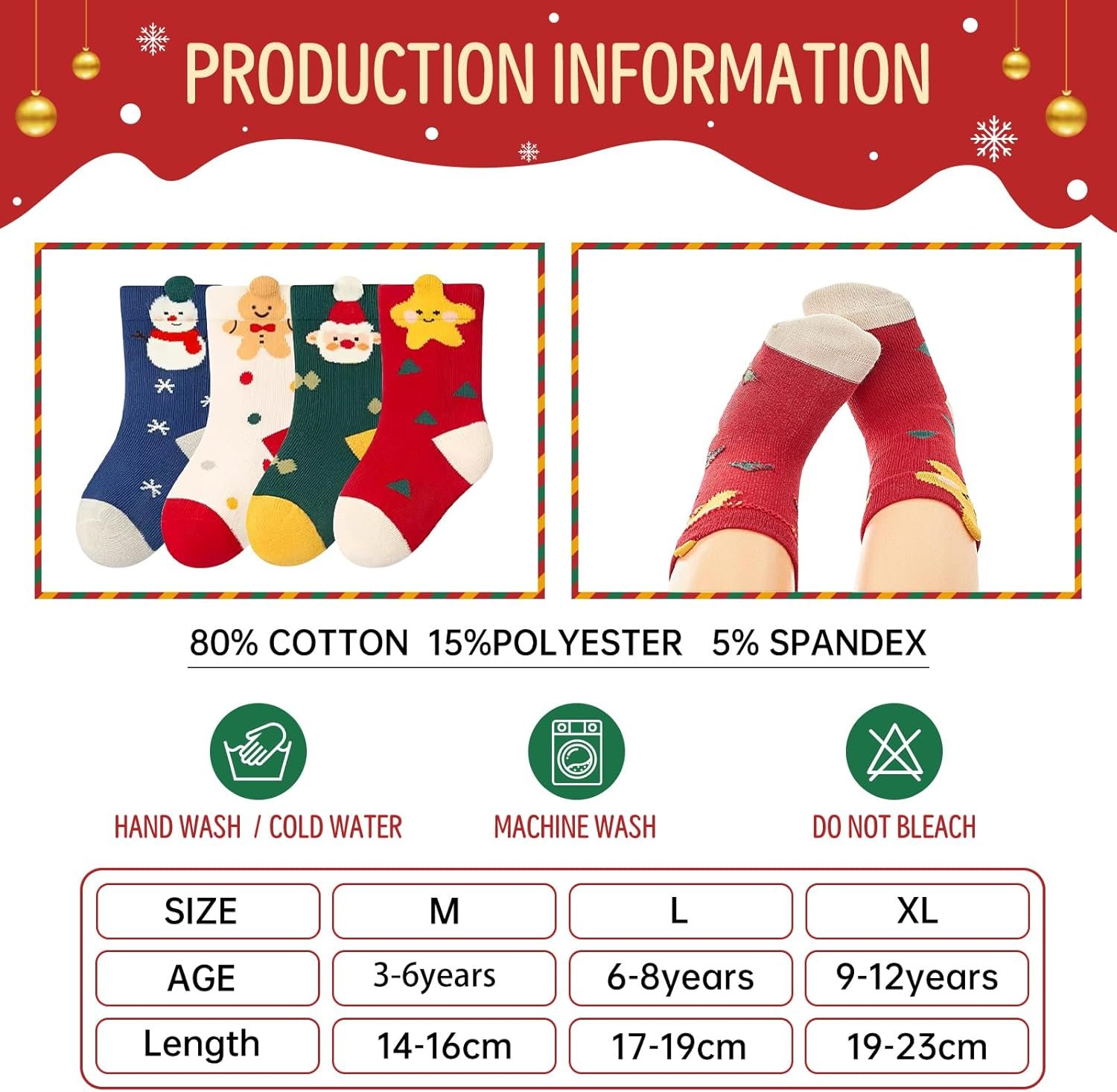 Kids Christmas Socks - 4 Pairs, Christmas Socks for Kids, Ideal Present for Boy & Girl for Birthday & Christmas, Size L (6-8Years) image number 2