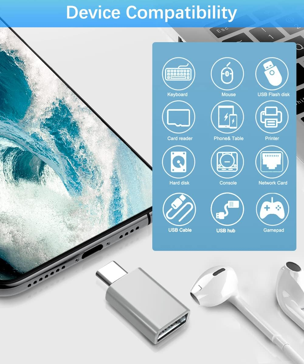 Basesailor USB to USBC Adapter with USBC Male to USB a Female 3.0 4Pack,Thunderbolt 4 3 OTG Charger Converter for Macbook,Iphone 17 16 15 14 13 plus Pro Max,Ipad Air Mini,Samsung Galaxy S24 S23 Ultra image number 2