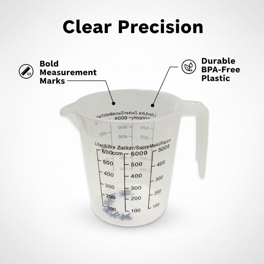 LEDON 500Ml Measuring Jug Plastic Kitchen Cup &ndash; BPA Free Measuring Cup with Clear Ml G Oz Markings, Easy Pour Spout & Ergonomic Handle for Baking Cooking & Food Prep (2)