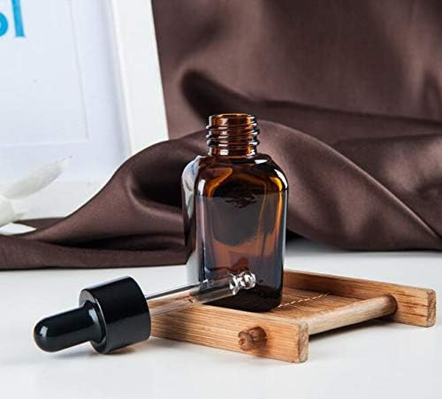 Ericotry 3PCS 100Ml Empty Refillable Square Amber Glass Droppers Essential Oil Bottles Aromatherapy Cosmetics Elite Fluid Container Jar Pot Holder with Glass Eye Dropper and Rubber Bulb image number 4