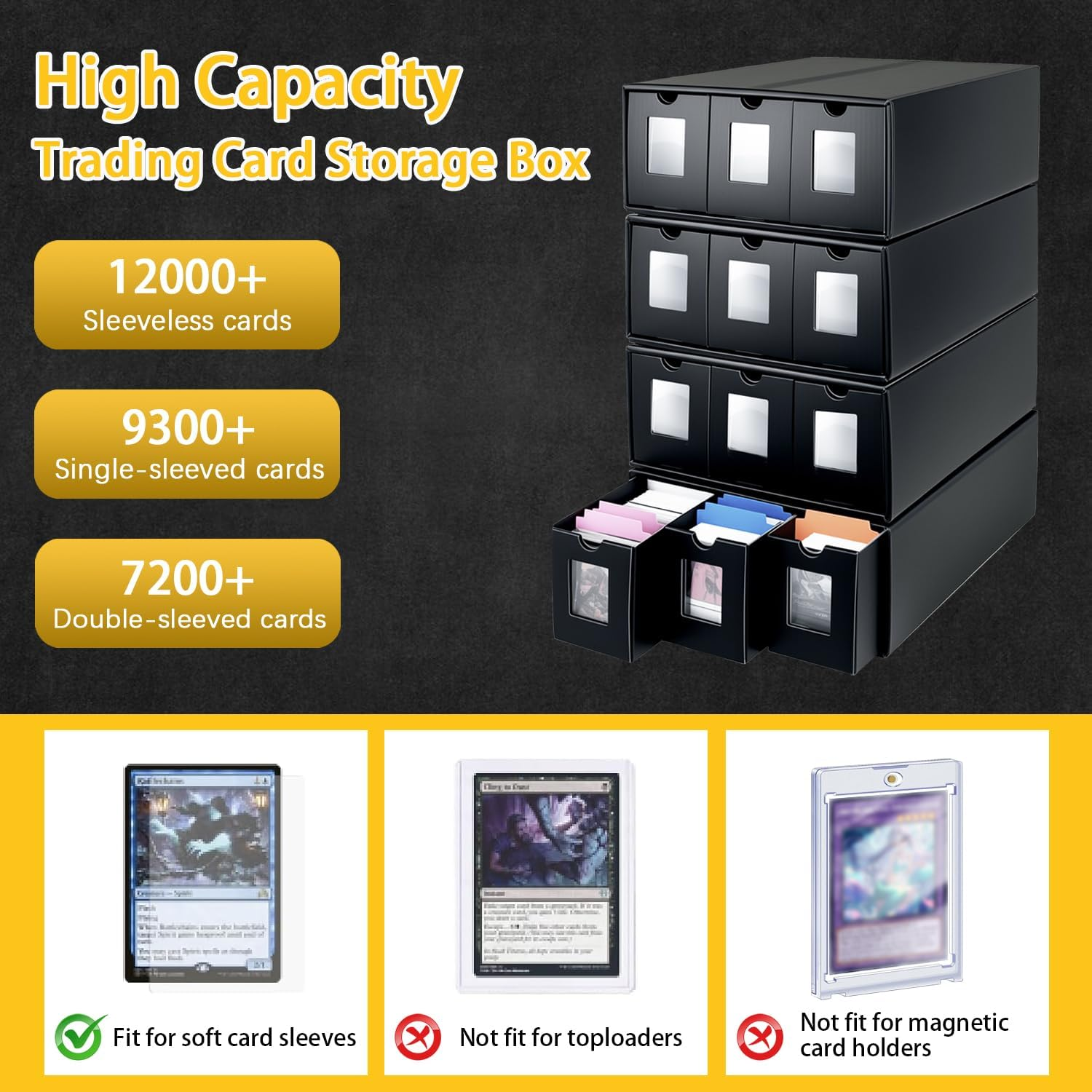 REASROR 12000+ Capacity Trading Card Storage Box for Tcg/Mtg/Sports Cards, with 48 Dividers, Visible Window Design, Labels, Easy to Assemble image number 2