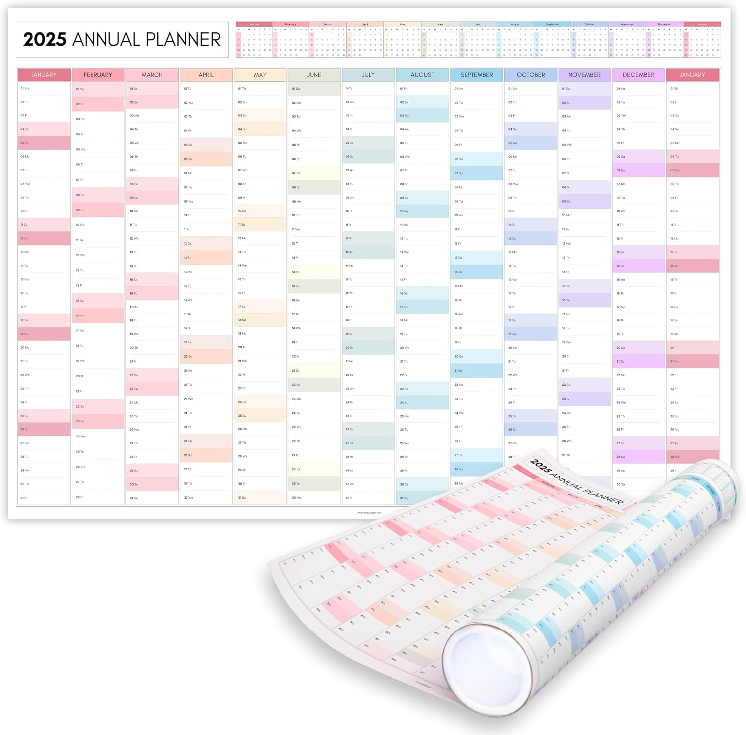2025 Monthly Wall Planner, A2 60Cm X 42Cm | Rainbow Wall Calendar 2025, Year Planner, Full Year to View | Organiser for Office, University, School | Colorful (Rolled) image number 6