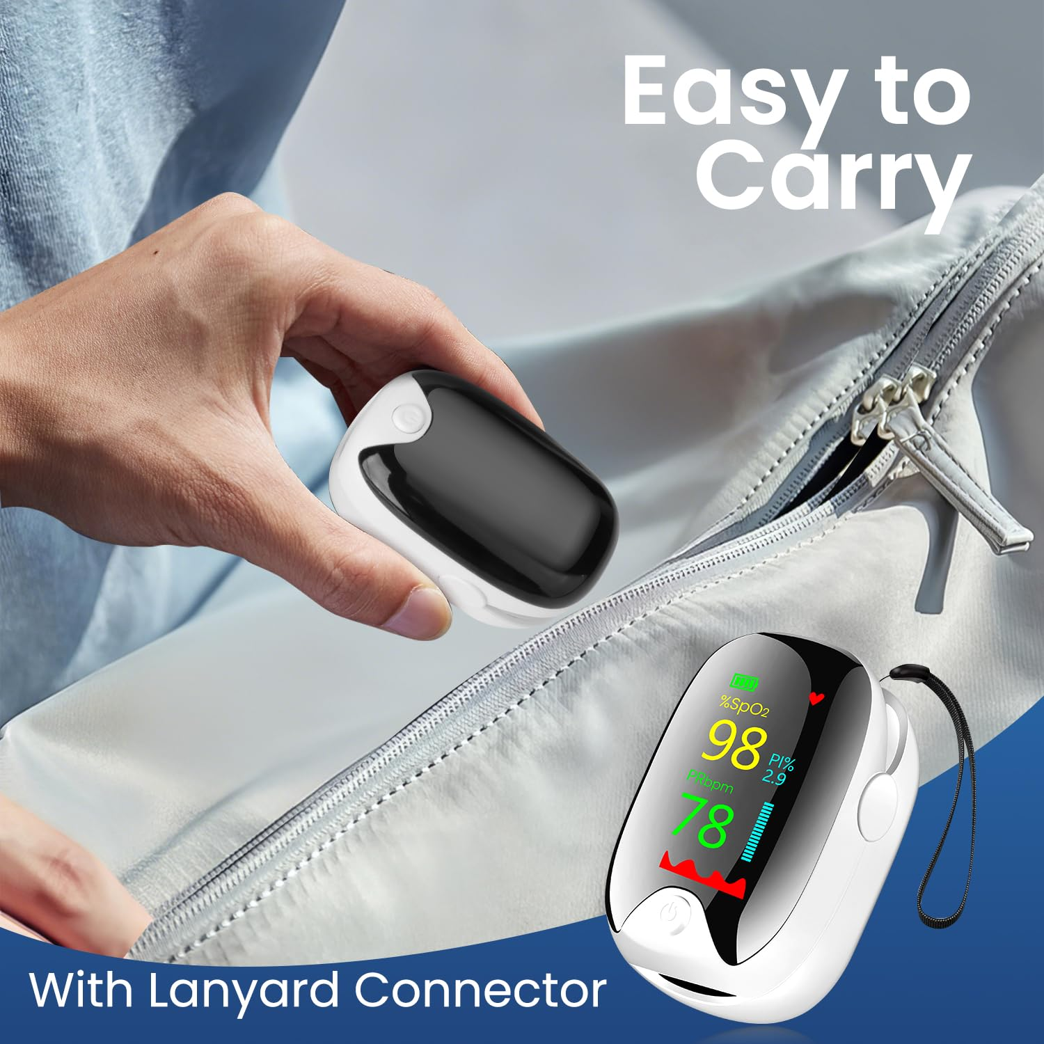 Finger Pulse Oximeter, Necomi Fingertip Pulse Oximeter, with Color LCD Screen, One-Button Operated Blood Oxygen Monitor Pulse Rate Monitor Lanyard (Batteries Not Included) image number 5