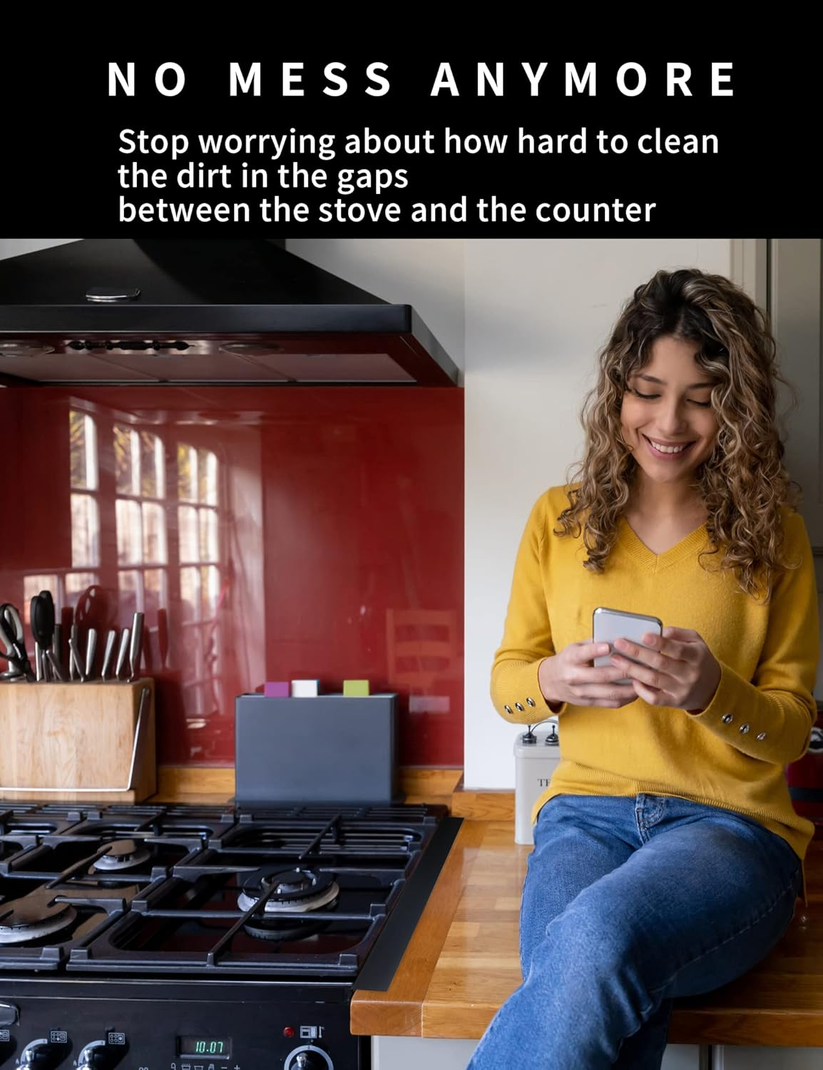 Donpearl 30 Inch Black Stove Gap Covers (2 Pack), Silicone Gap Filler for Stove and Counter, Oven Edge Side Gap Guards, Kitchen Range Crumb Catcher Strips between Stovetop and Countertop image number 4