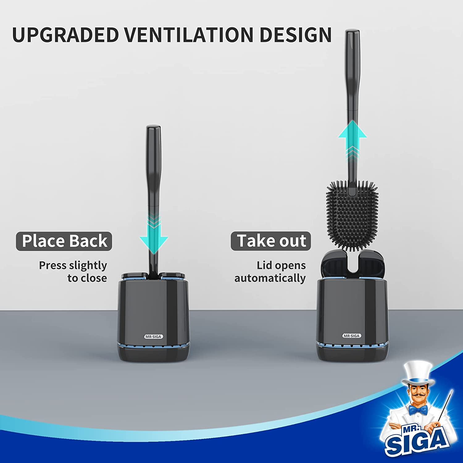 MR.SIGA Toilet Bowl Brush and Holder, Durable and Flexible Bristles, Wall Mounted Toilet Brush for Bathroom Cleaning, Black, 1 Pack image number 2