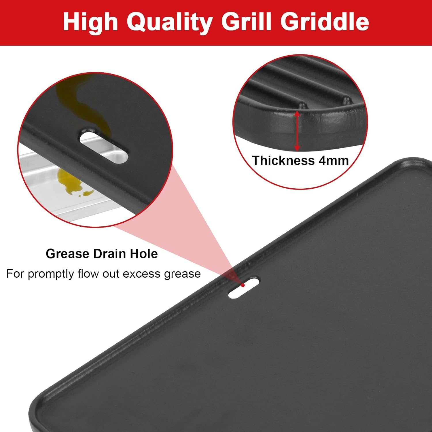 80631 Cast Iron Cooking Griddle for Weber Go-Anywhere Charcoal and Gas Grills, 16"X10" Grill Griddle Pan, Portable for Indoor Stovetop/Outdoor Camping BBQ, Replacement for Weber 70211 3634 67195 image number 2