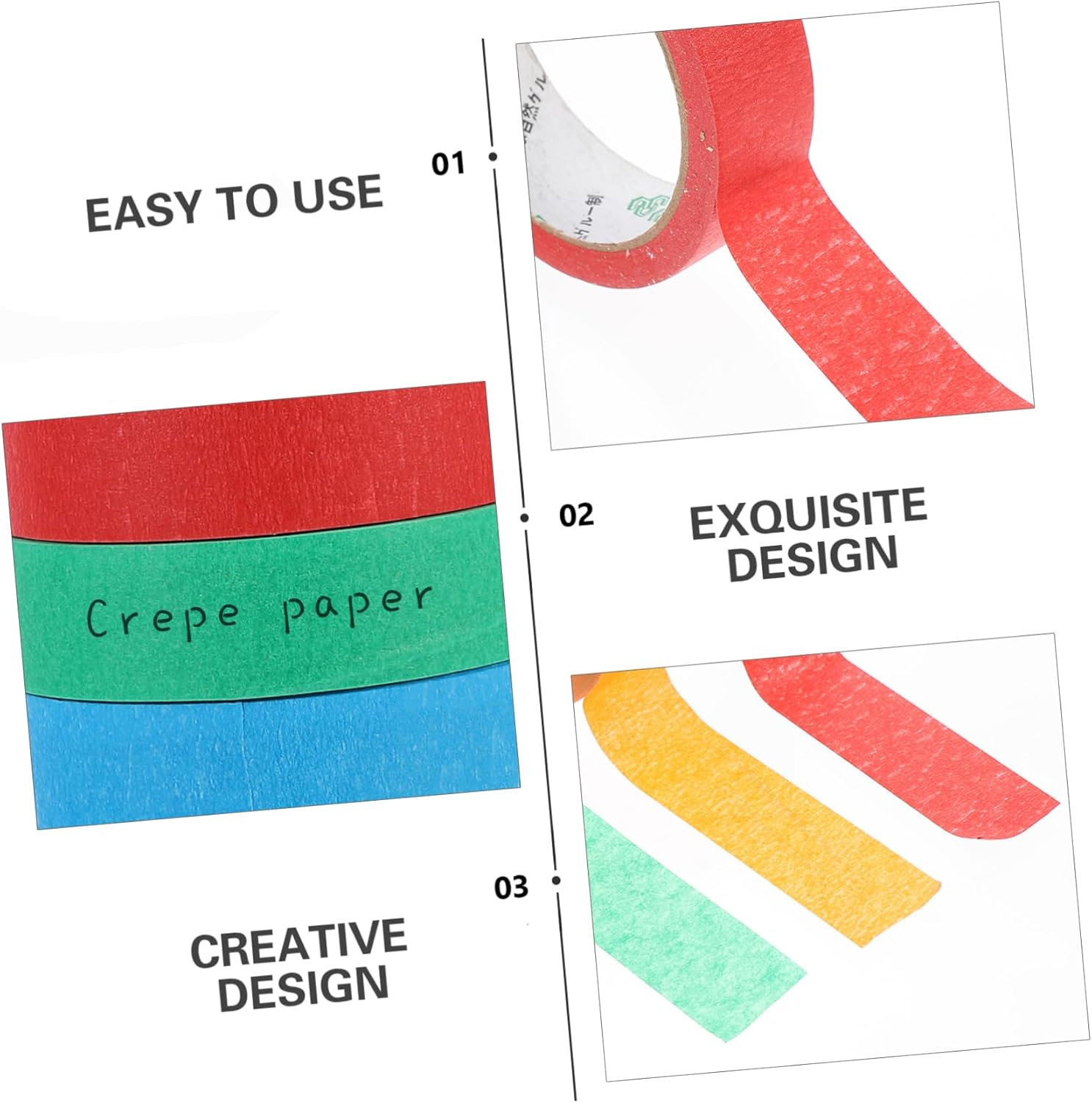 HOMSFOU 7Rolls Sticky Wrinkle Paper Tapes Masking Tape for Repair Bright Colors image number 6