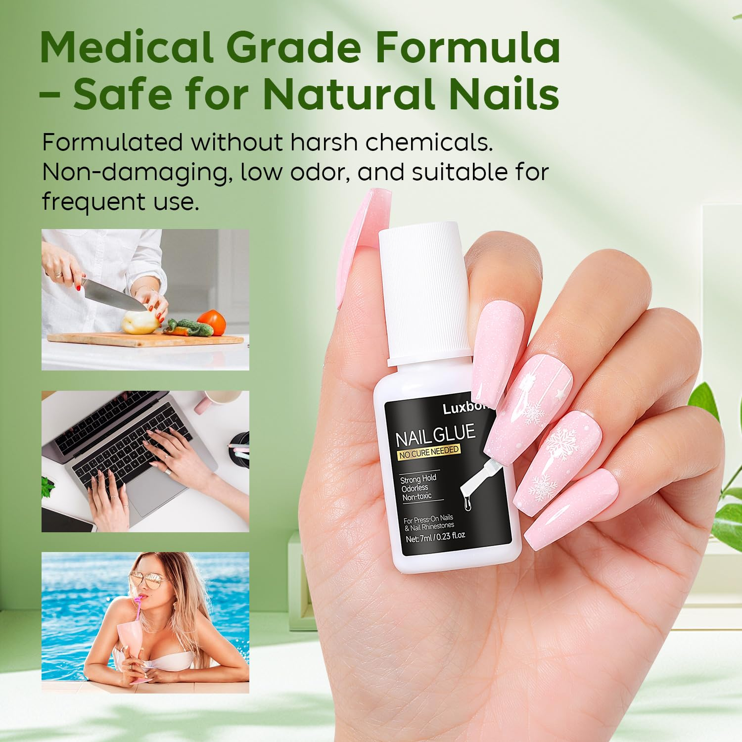 Luxbon Nail Glue and Glue Remover Set 2 X 7Ml &ndash; Medical-Grade Press on Nails Fasle Nail Tips Adhesive &ndash; No UV Needed, Odorless, Non-Toxic, Strong Hold for Fake Nails image number 2