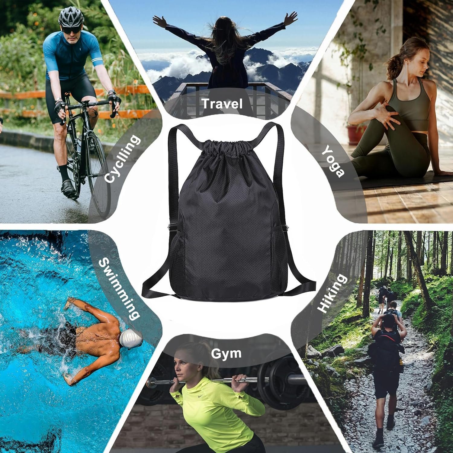 KANGSIT Drawstring Bag, Swim PE Bags Drawstring Gym Bag for Kids Adults, Waterproof Swimming Sports Bag for School Sports Swimming Gym Travel Unisex Gym Bag - Blue image number 5