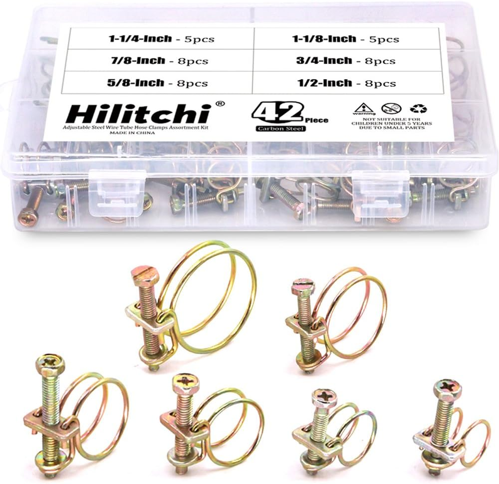 Hilitchi 42-Pcs 6-Size Adjustable Steel Wire Tube Hose Clamps Assortment Kit - Size Included 1/2'', 5/8'', 3/4'', 7/8'', 1-1/8'', 1-1/4'' image number 3
