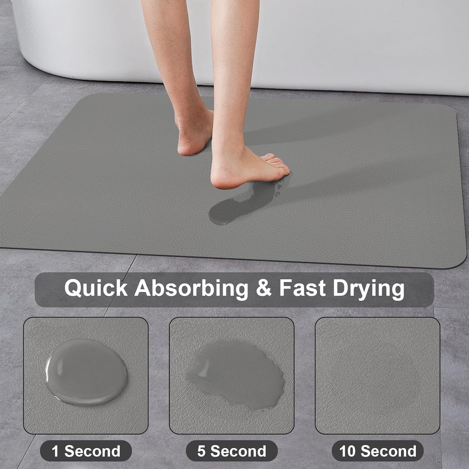 Bath Mat Quick Dry Absorbent Bathroom Rugs Non Slip Thin Bath Mat Rubber Backing Washable Fit under Door Mat Bath for Bathroom Floor Mats-Shower Rug (Light Grey, 43 X 120 Cm) image number 5