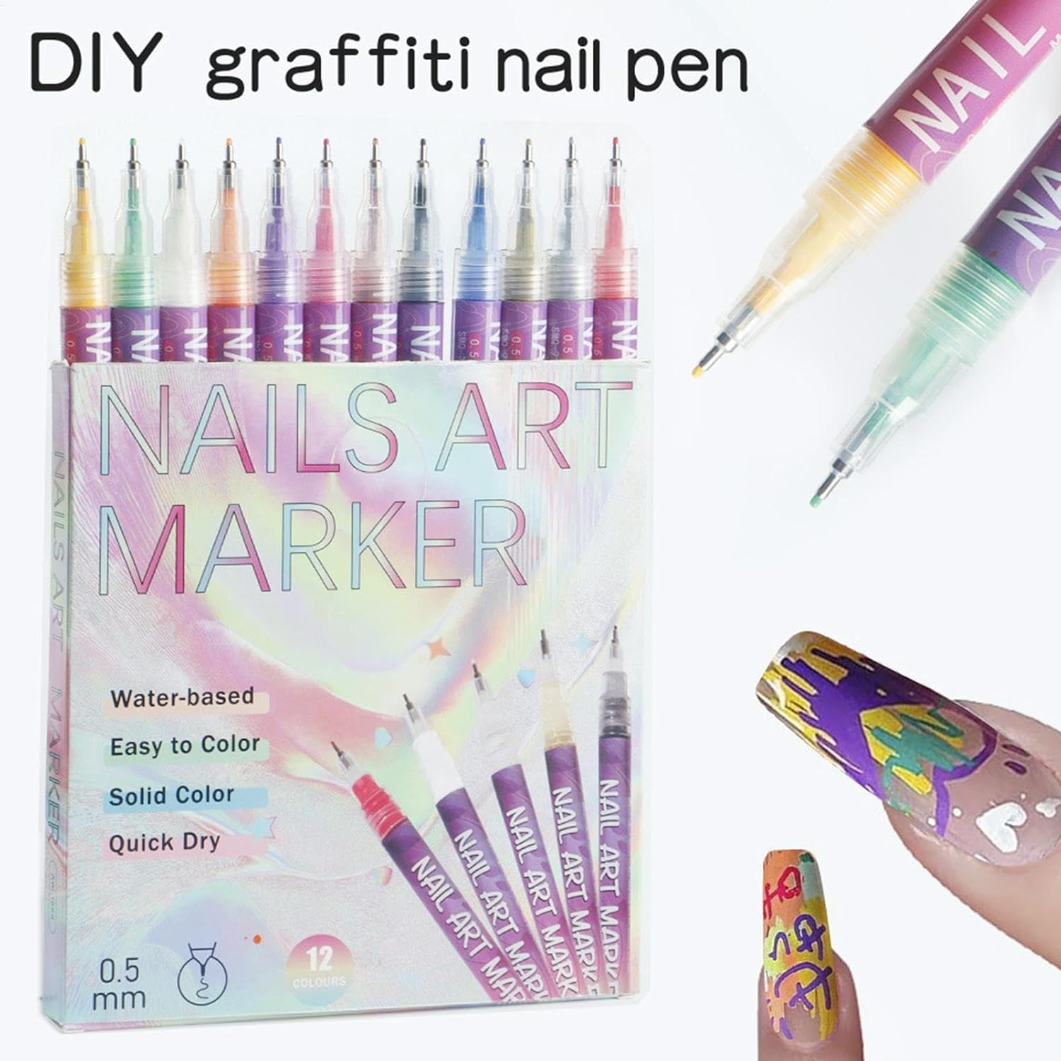 Nail Paint Pens - 12 Colors Waterproof Manicure Painting Art Kit - Manicure Tools Nail Design Kit for Professionals, Beginners, Women, Girls image number 6