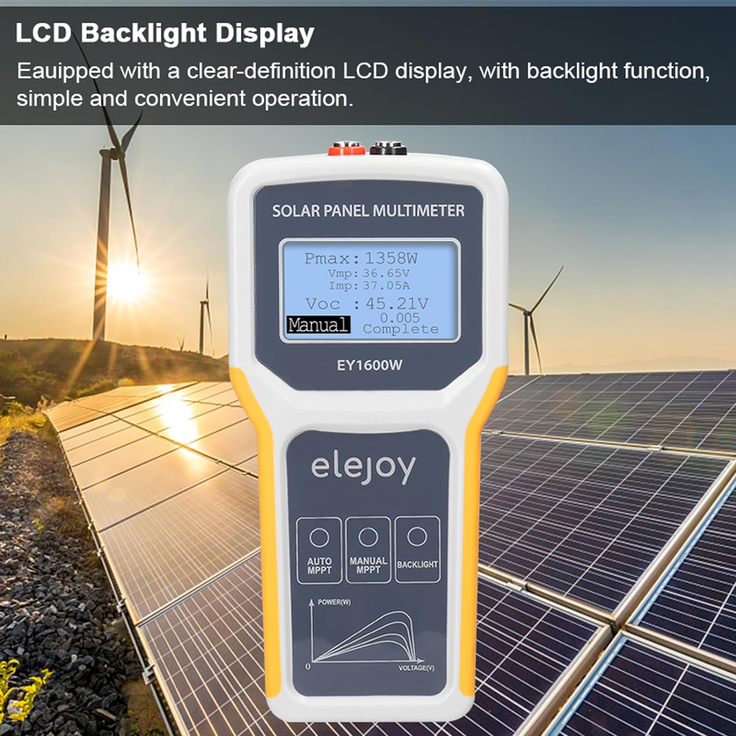 Domary 1600W Photovoltaic Panel Multimeter Solar Panel MPPT Tester Open Circuit Voltage Test Device Maximum Power Point Voltage Current Power Test Meter LCD Display with Backlight image number 1