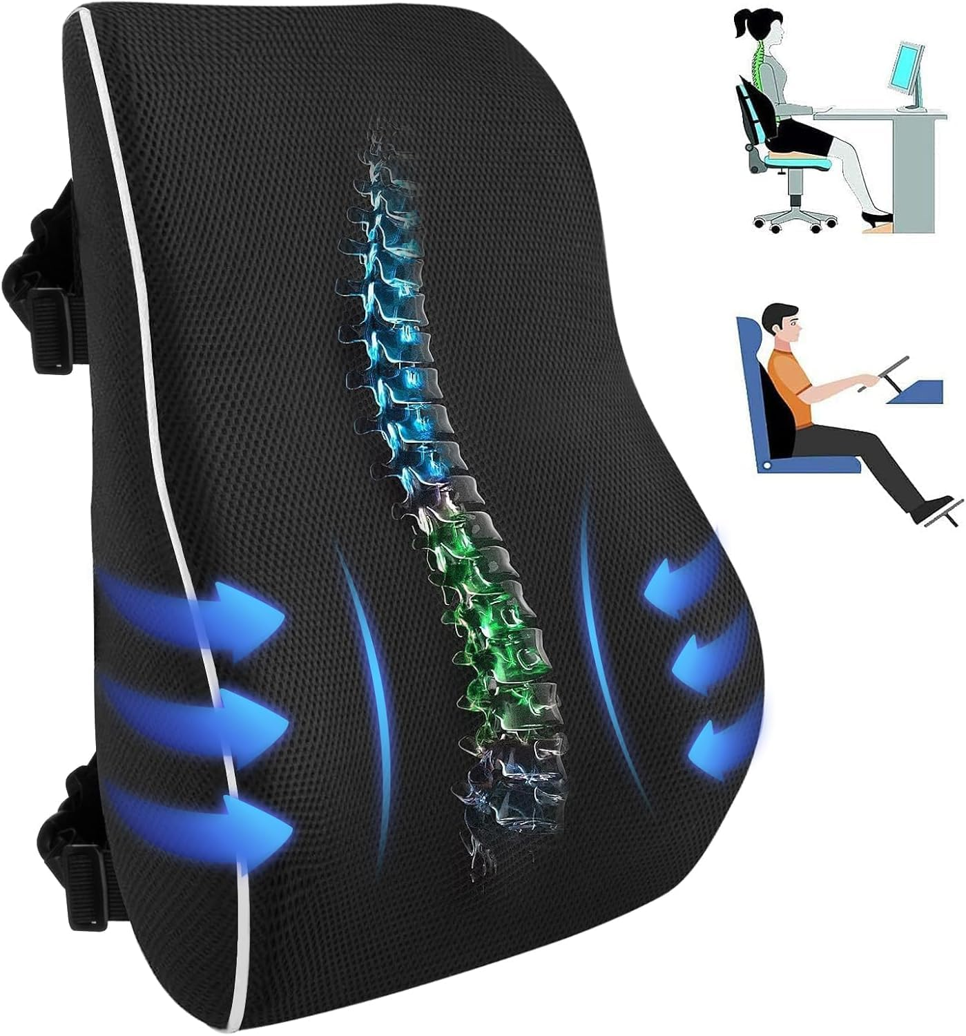 Ergonomic Lumbar Support Pillow for Office Chair, Car Seat, and Travel | Memory Foam Back Cushion for Pain Relief and Posture Correction | Ideal for Home, Office, and Car Use image number 1