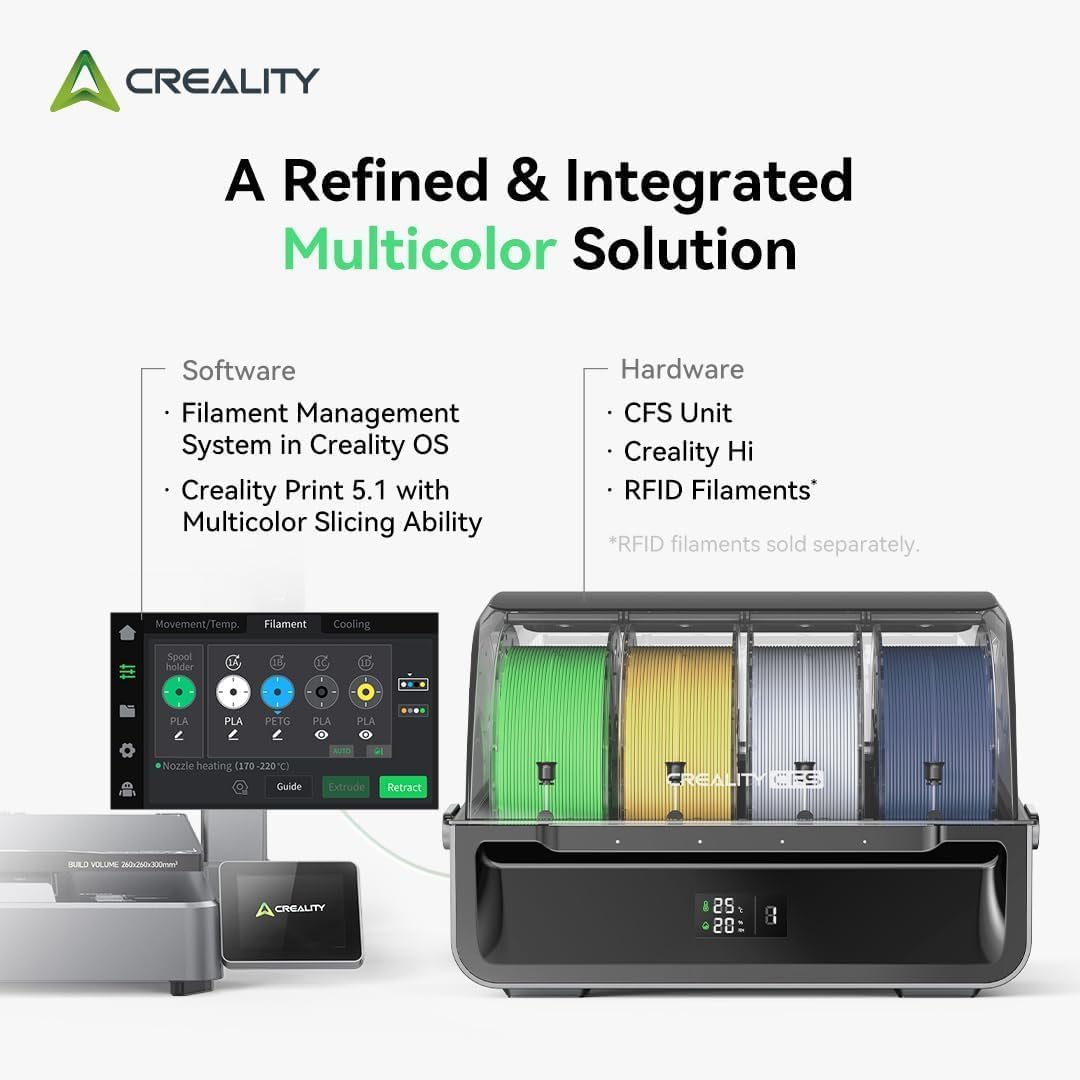 Creality Hi Combo 3D Printer, Multi Color 3D Printer with CFS, 500Mm/S High Speed Auto-Leveling Automatic Filament Reading Clog-Free Extruder 95% Pre-Assemble All-Metal Body 10.24&times;10.24&times;11.81Inch image number 6