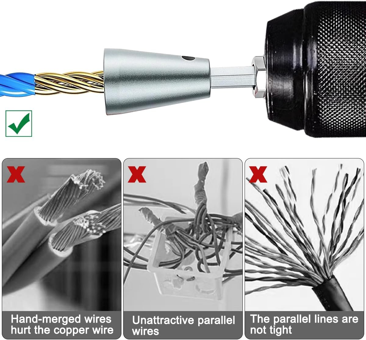 AFUNTA 2 PCS Wire Twisters Tool for Drill, Wire Connectors Wire Nut Twisters Wire Twisting Connector Socket with 50 PCS Insulating Wire Caps image number 6