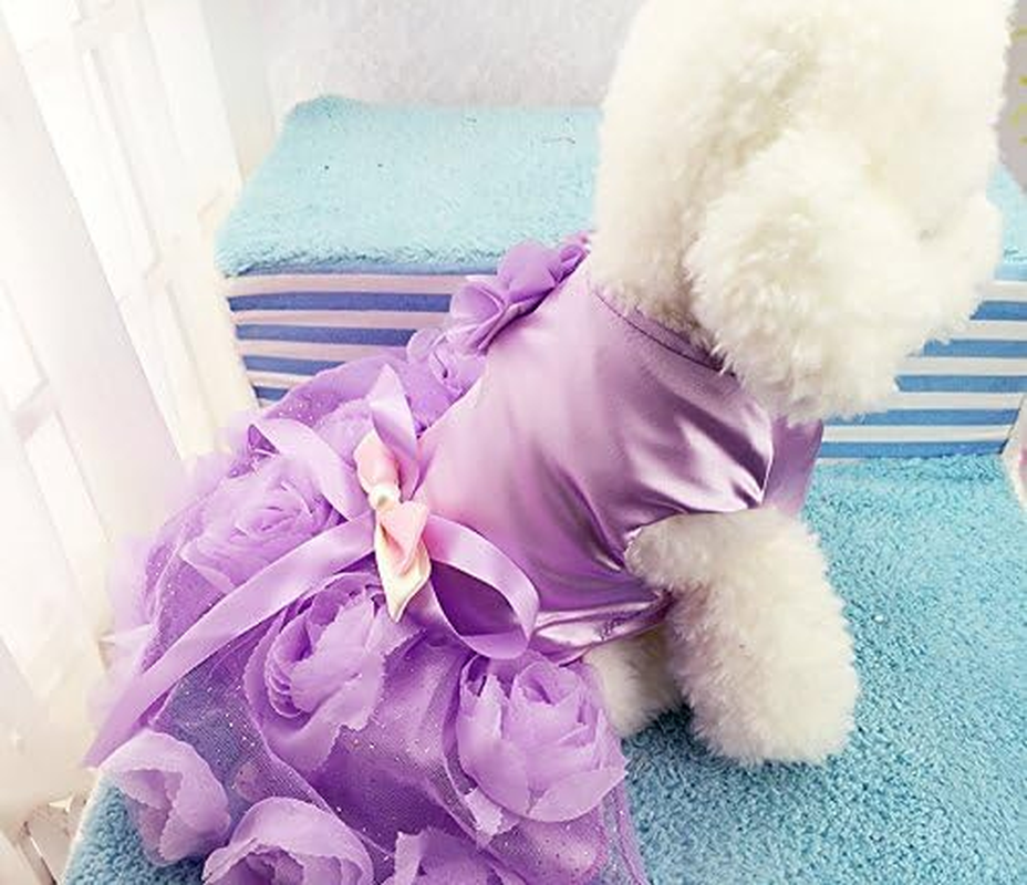 WORDERFUL Dog Wedding Dress Summer Dog Lace Wedding Dress Pet Cute Bubble Skirt Formal Dress for Puppy Small Dogs (XL, Purple)