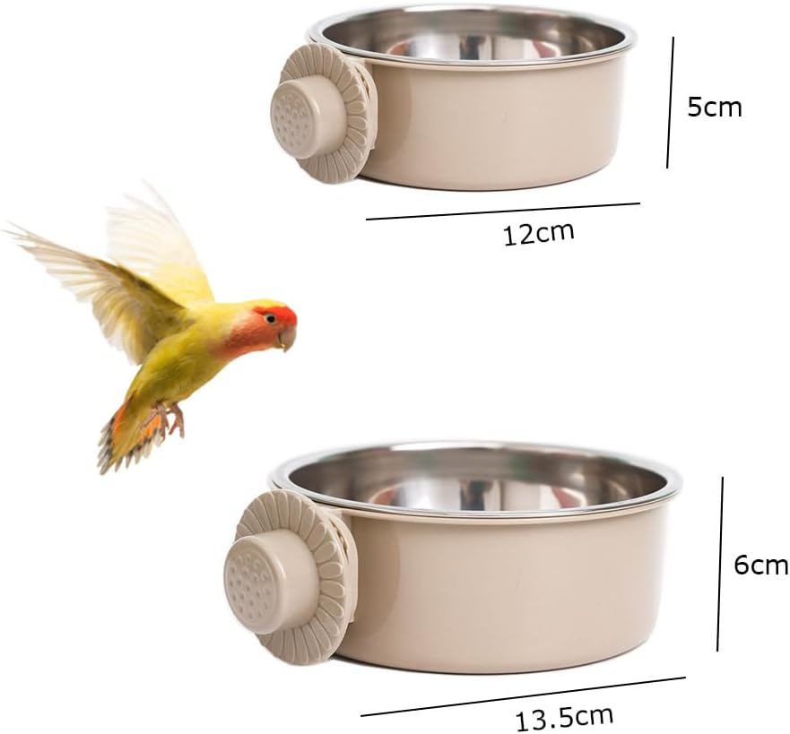 Esforzarse 2 Pieces Stainless Steel Bird Bowl Food Bowl Feeding Bowl Water Bowl Feeding Cup for Hanging Cage Feeding Station for Seeds for Bird Parrots, Bird Cage Accessories (Grey) image number 1
