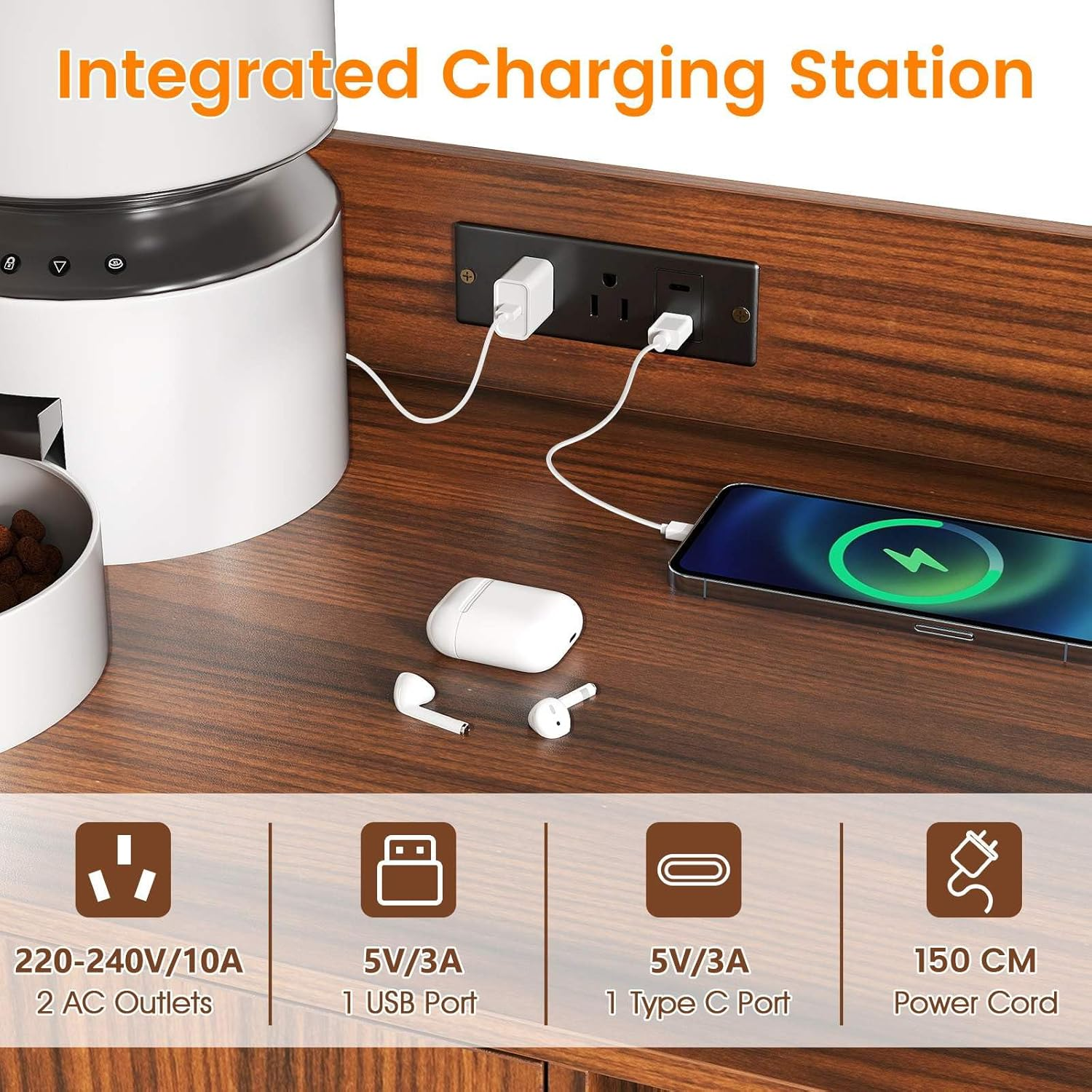 Costway Cat Litter Box Enclosure with Storage Shelves, Large Hidden Cat Washroom Furniture with Scratching Pad, Charging Station, Winding Entry, Indoor Tall Pet Cabinet Corner Shelf (Walnut + Black) - Walnut + Black image number 5