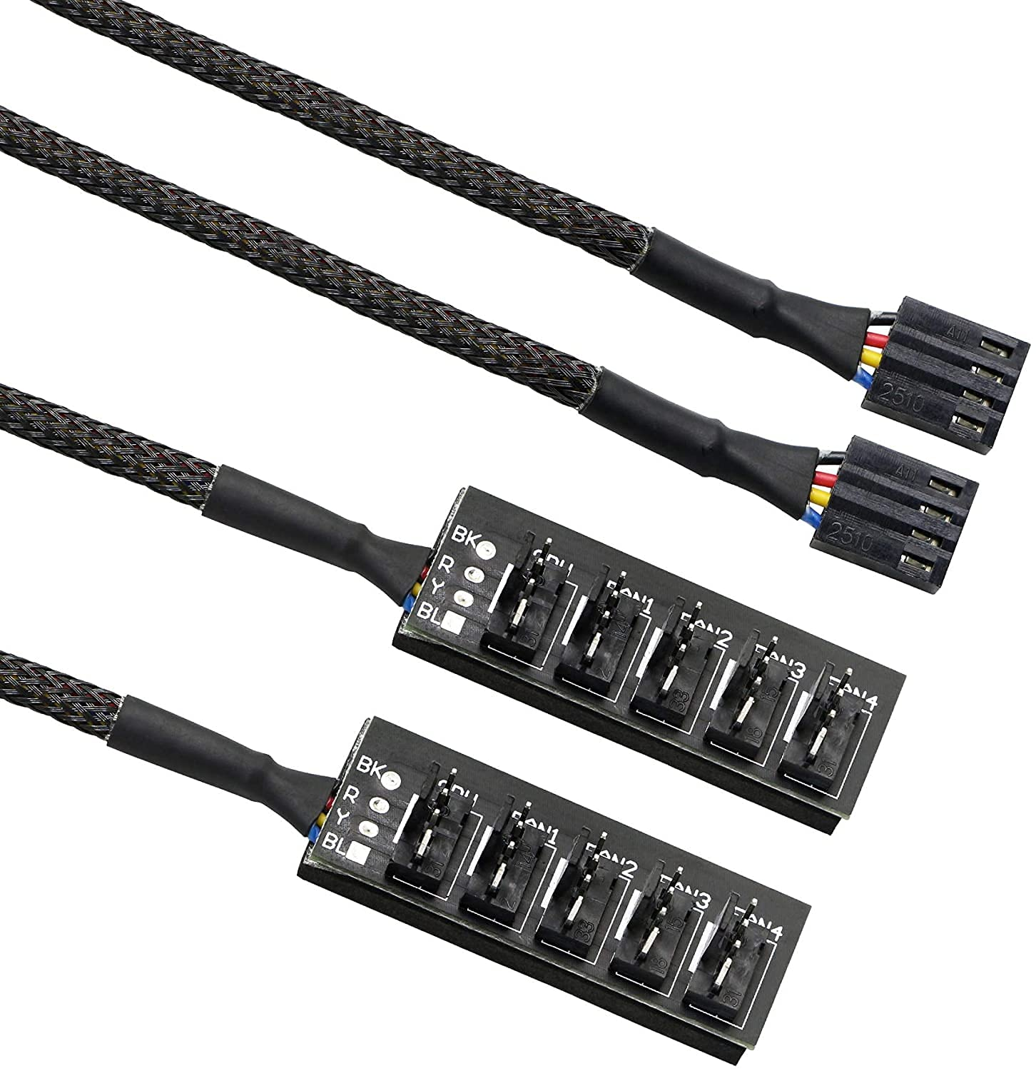 2 Pack 4-Pin PWM Fan Power Supply Cable 1 to 5 Splitter 5 Way PC Case Internal Motherboard Fan Power Extension Cable Cord for ATX Computer Case 4-Pin and 3-Pin Cooling Fans image number 2