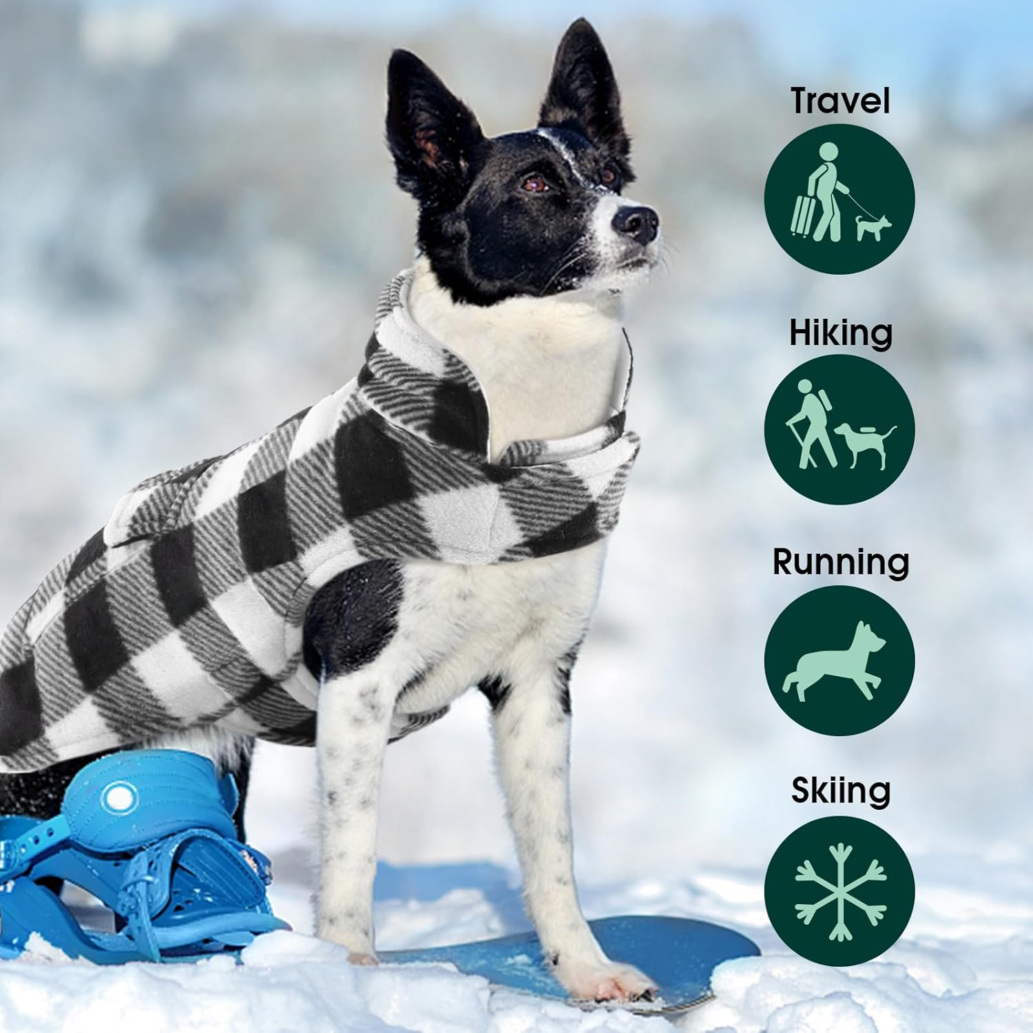 Kuoser Winter Coat, Windproof Fleece Jacket British Style Plaid Cold Weather Vest, Reversible Cozy Warm Dog Clothes, Pet Apparel for Small Dogs(White,Xs) image number 6