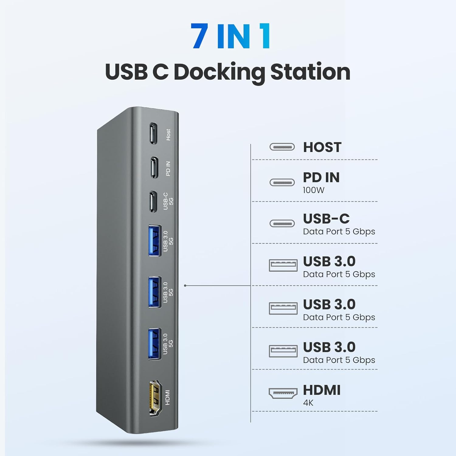 Tounee Laptop Stand with Detachable USB-C Hub, 100W PD Charging, 4K@60Hz HDMI, 3 USB Ports, Ergonomic Laptop Holder Docking Station for 10-17" Laptops, Macbook & More - Gray image number 5