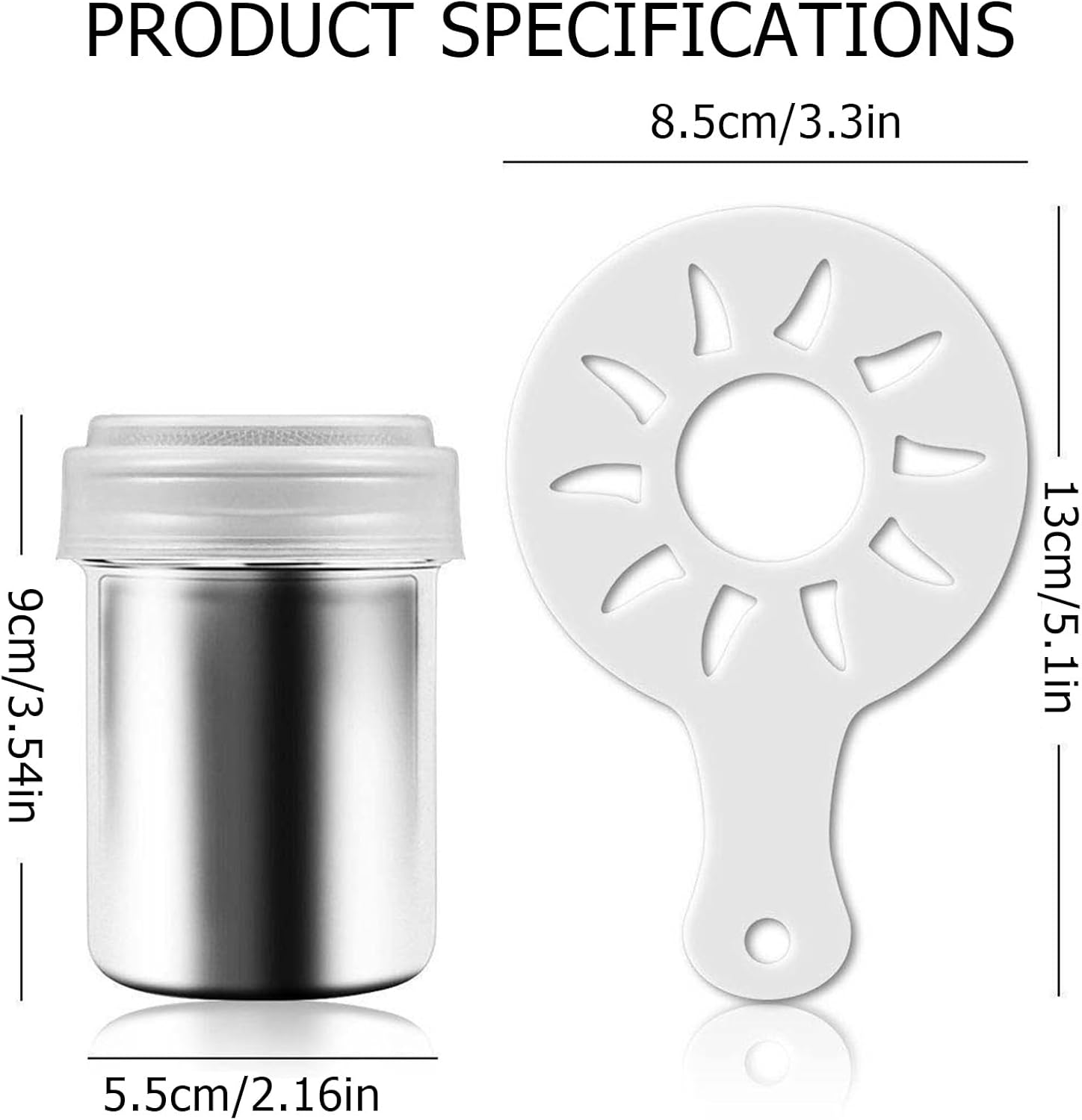 Chocolate Shaker for Coffee, Stainless Steel Duster Dredges Cans Coffee Sprinkles Powder Set - Cocoa Cinnamon Powder Can with 16 Printing Molds, Flour Shakers for Kitchen Baking Cooking (S) image number 1