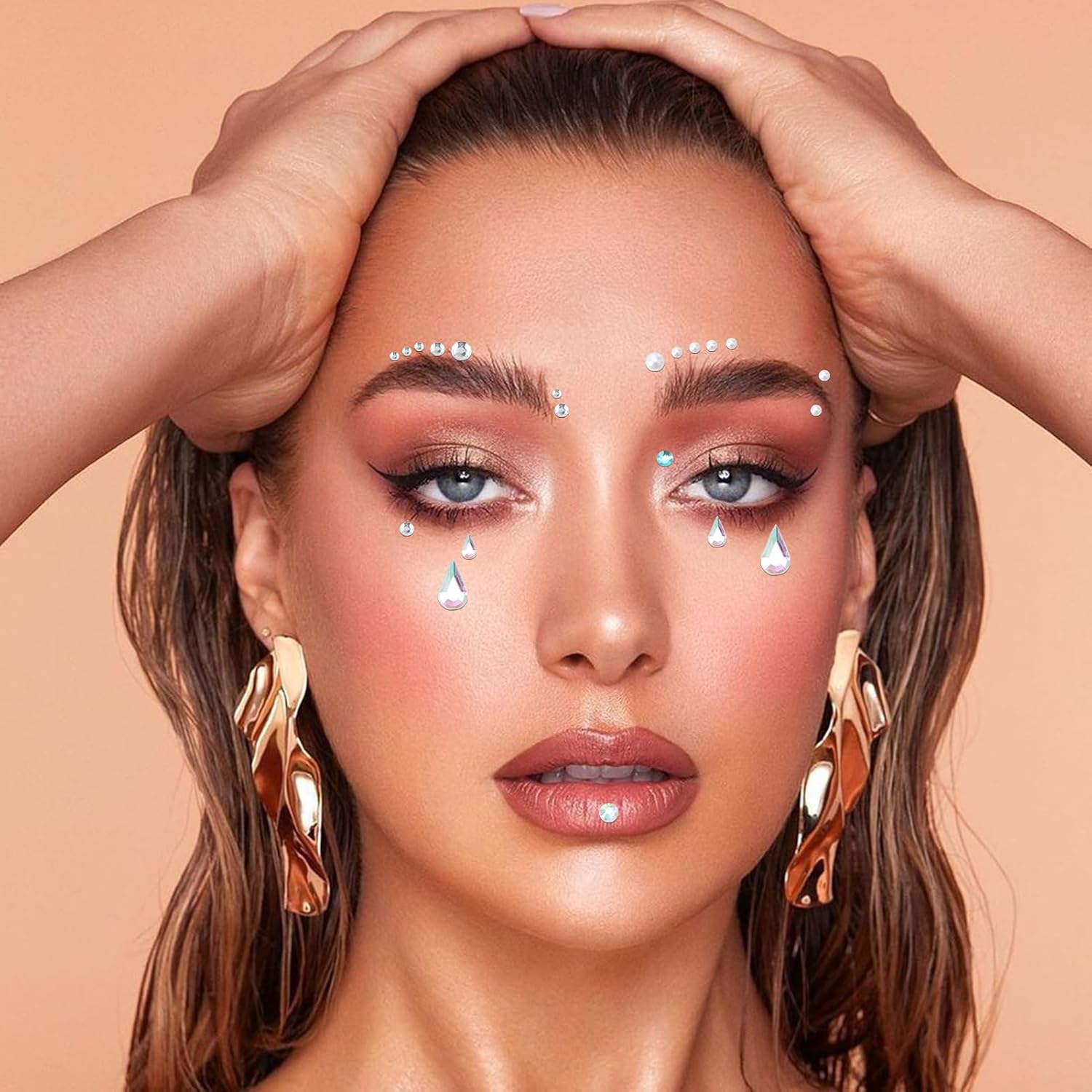 1000+ Self-Adhesive Face & Body Gems with Tweezer - Waterproof Rhinestone Stickers for Makeup, Festival, Nail Art & Crafts | Includes Pearls, Drops & Multi-Size Rhinestones + Precision Tool (4 Sheets) image number 1