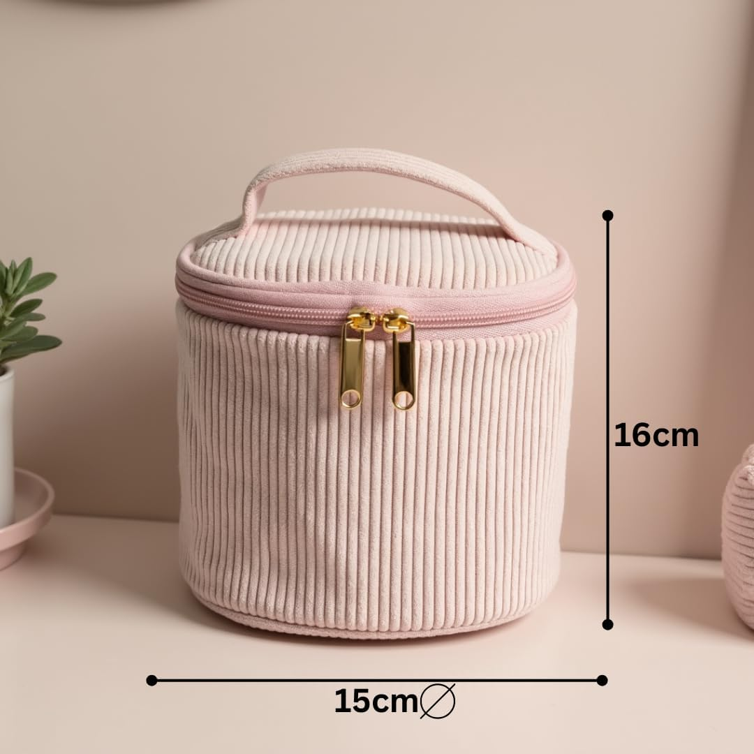 Set of 4 Cosmetic Bags - Cosmetic Bag Made of Corduroy Pink - Makeup Bag, Make up Bag, Wash Bag for Travel, Cosmetic Bag Women, Pink, Pink Cosmetic Bag with Golden Zip image number 2