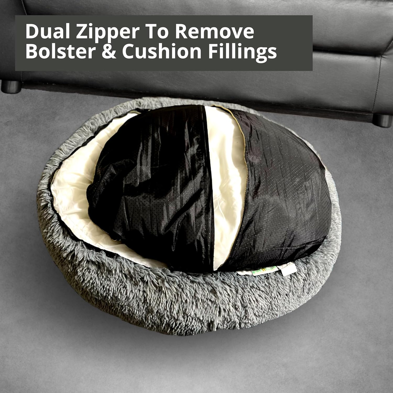 Calming Dog Bed and Cat Bed, Donut Dog Bed Medium, Recycled (GRS) Material, Extra Long Plush, Fuller Bolster and Cushion, Anti-Slip Bottom, Machine Washable Dog Bed [Medium/Gy]